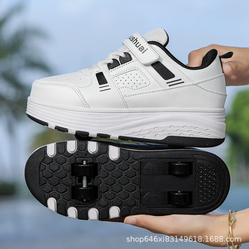 Children's Heego Shoes Four-wheel Shrink Student Men's and Women's Upgraded One-button Shrink Slide Shoes Double Row Skates New Style