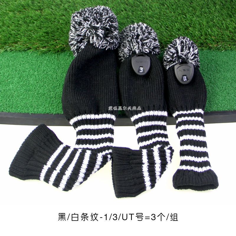 Golf striped wool wooden rod cover knitted cap cover wooden rod accessories club protective cover 1/3/UT/3 1 group
