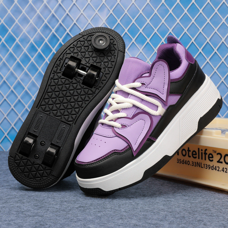 Factory Direct Sales New Children's Four-Wheel Heelys Shoes for Girls and Girls Invisible Roller Skates Cross-Border Student Roller Skating