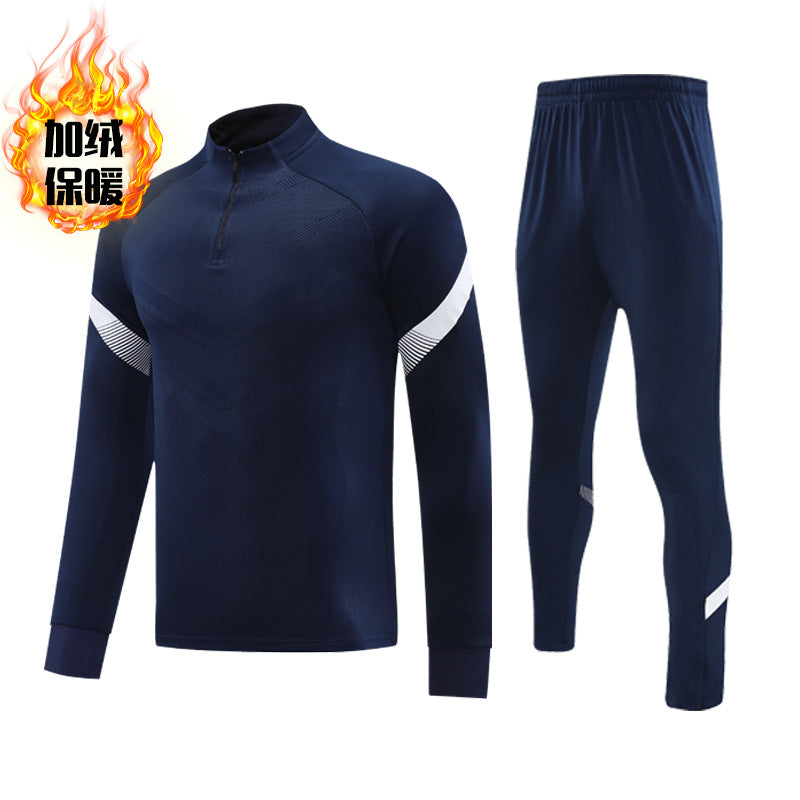 Autumn and Winter Velvet Half-Zip Pullover Long-Sleeved Training Clothing Set Kidsren's Football Appearance Clothing Running Sportswear Customization