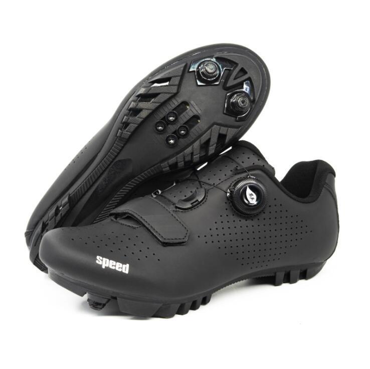 Cross-Border Locking Cycling Shoes, Hard-Soled Mountain Road Bike Locking Shoes, Pure Black Power-Assisted Cycling Shoes, Cycling Sports Shoes