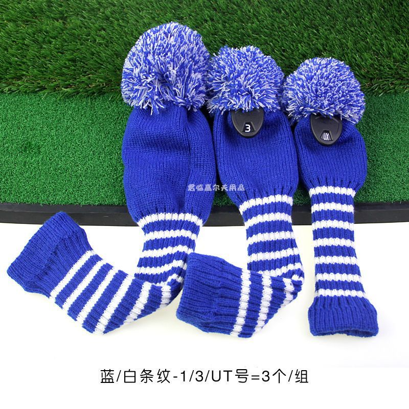 Golf striped wool wooden rod cover knitted cap cover wooden rod accessories club protective cover 1/3/UT/3 1 group