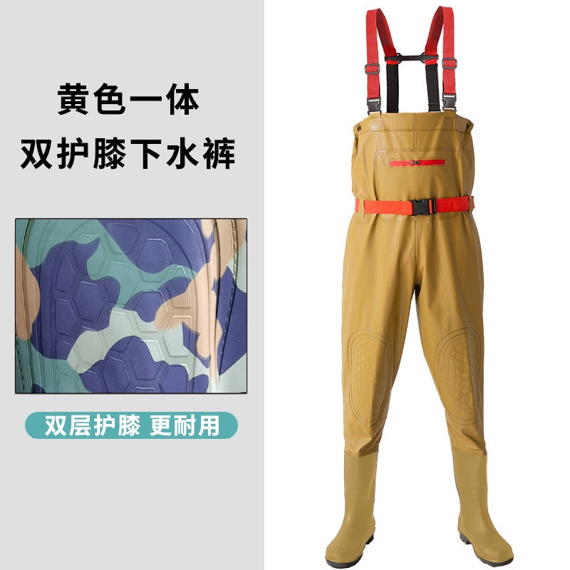 Anti-puncture Steel Bottom Double Knee-pads Water Pants Half-length Rain Pants Waterproof Clothes Catching Fish-catching Hooded Fishing Leather Fork Water Vent