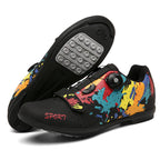 Mountain Bike Lockless Cycling Shoes Men's and Women's Graffiti Road Bike Lock Shoes Hard Sole Dynamic Bicycle Shoes Bicycle Professional Shoes