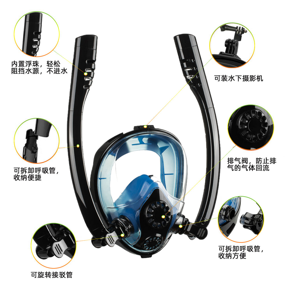 2025 new diving mask anti-fog anti-choking swimming snorkeling mask breathing separation double tube full dry breathing tube