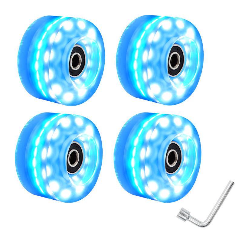 6 lights double row roller skates transparent flash wheel four-wheel roller skate universal PU light-emitting wheel indoor outdoor wheel