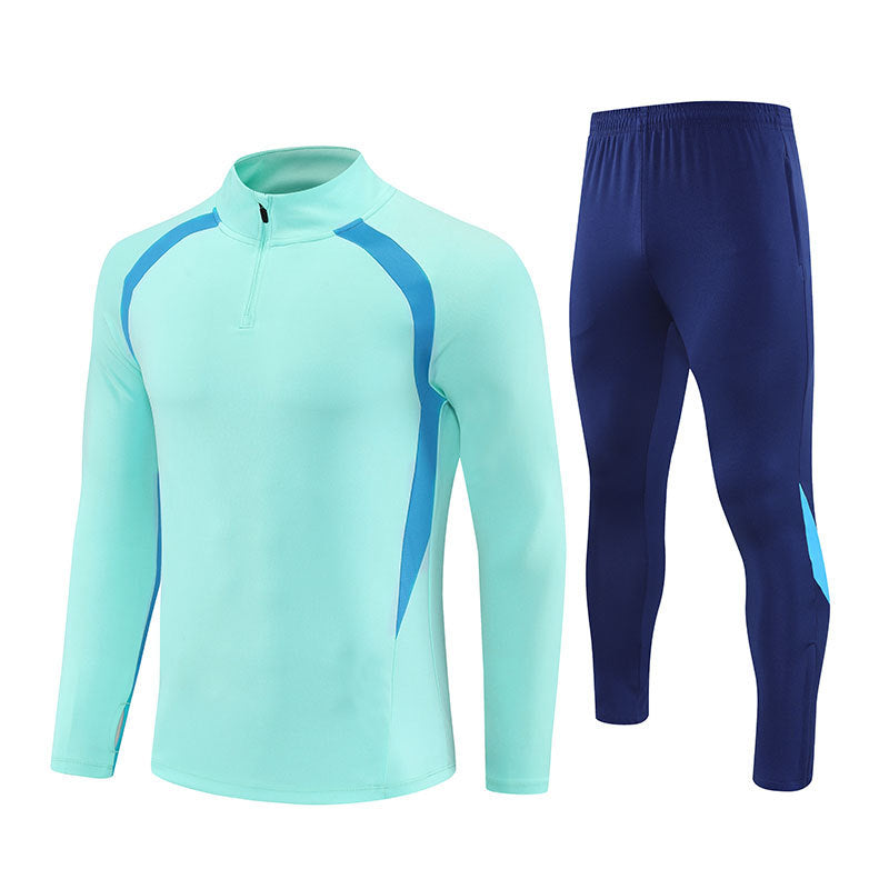 Half-Zip Pullover Football Training Suit Set Light Plate Long-Sleeved Autumn and Winter Appearance Suit Knitted Sportswear Customization