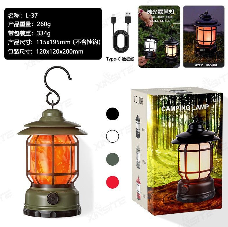 Cross-border new camping lamp outdoor multi-functional camping tent lamp retro lantern cob rechargeable portable lamp for home use