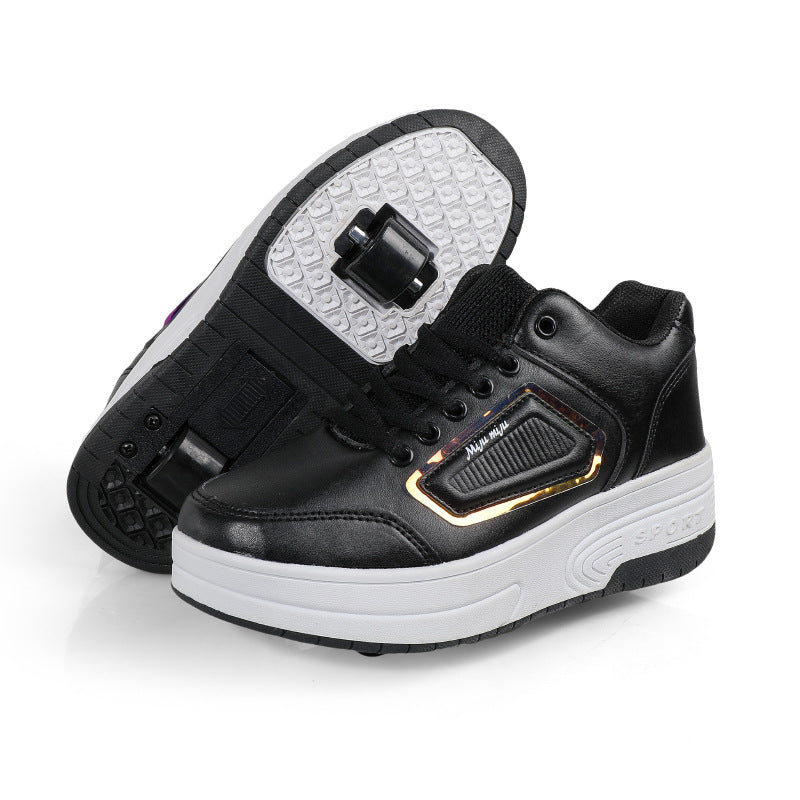 Children's Heelo Shoes for Boys and Girls Adult Two-Wheel Skating Shoes with Lace Wheels Shoes for Students Low-top Casual Shoes Universal No