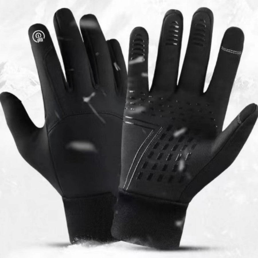 24 new foreign trade batch can ding LOGO windproof waterproof plus thin velvet 2 color riding sports long finger gloves