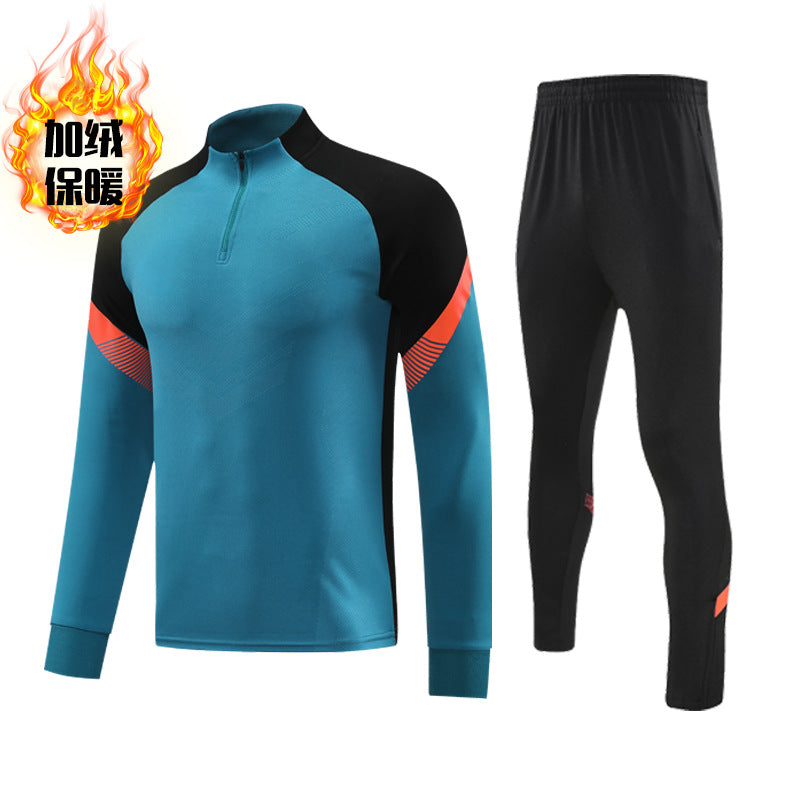 Autumn and Winter Velvet Half-Zip Pullover Long-Sleeved Training Clothing Set Kidsren's Football Appearance Clothing Running Sportswear Customization