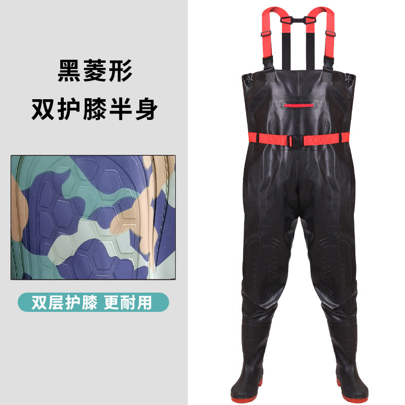 Anti-puncture Steel Bottom Double Knee-pads Water Pants Half-length Rain Pants Waterproof Clothes Catching Fish-catching Hooded Fishing Leather Fork Water Vent