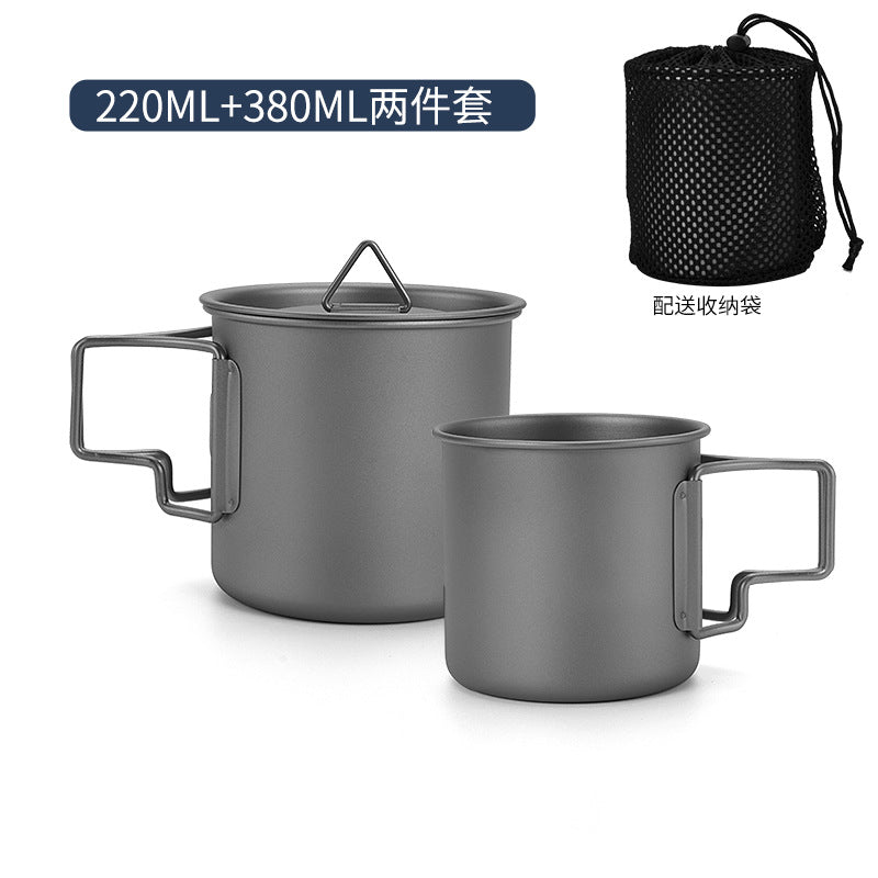TA1 Pure Titanium Mug Outdoor Picnic Water Cup Coffee Cup Camping Tea Portable Single Layer Folding Handle Drinking Water
