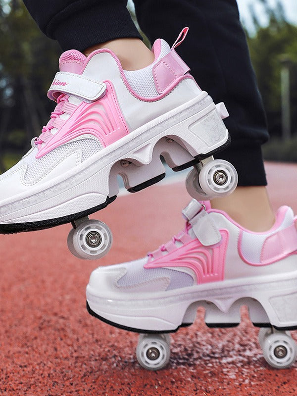 Pulley heloo shoes roller skates four-wheel deformation shoes double-row wheel shoes four-wheel two-wheel skates