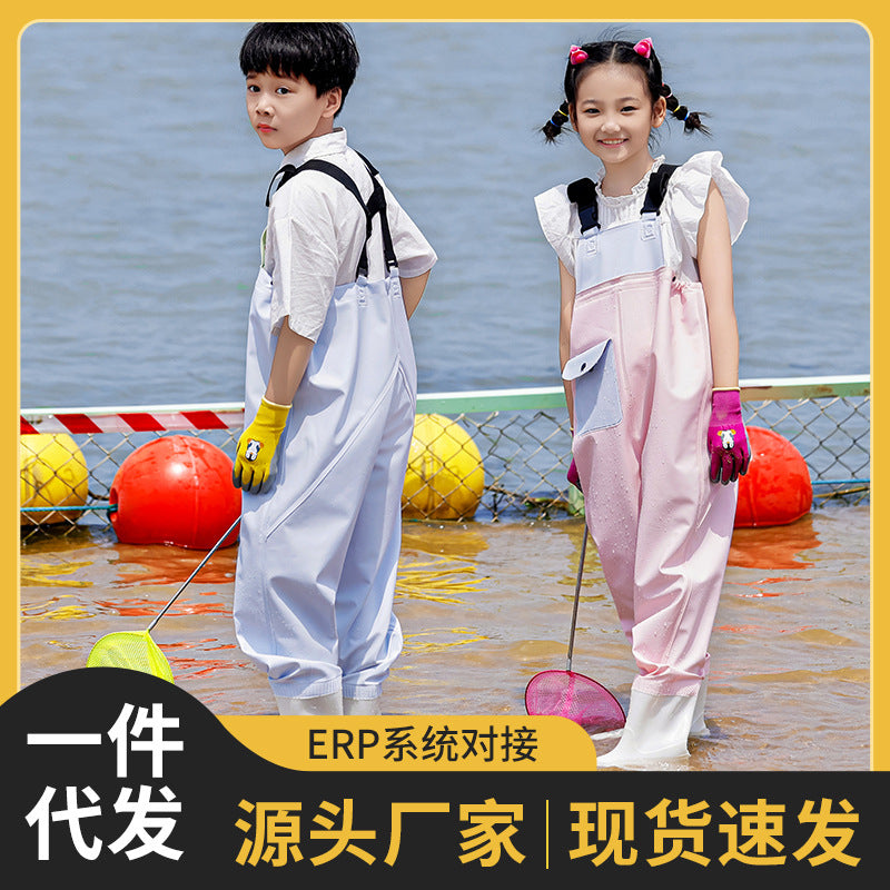 Children's water-playing one-piece water pants sea-catching equipment kindergarten boys and girls rain boots full body waterproof beach rain pants