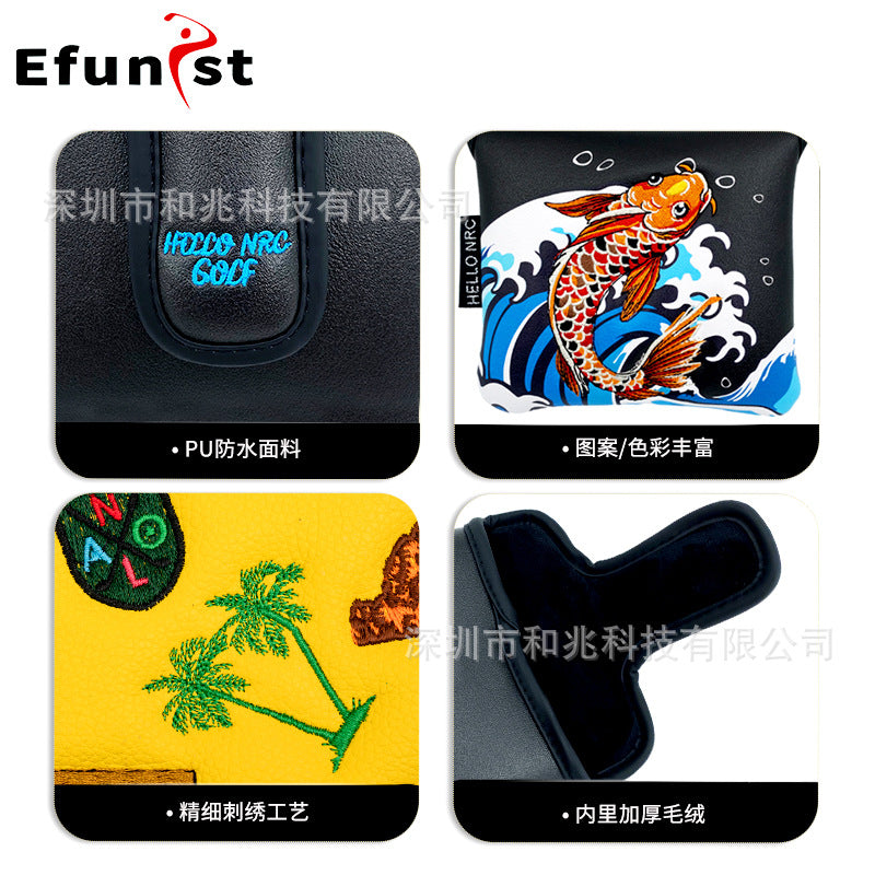 Golf club cover Square putter cover a variety of PU waterproof fabric inside thickened plush protective magnetic cap cover