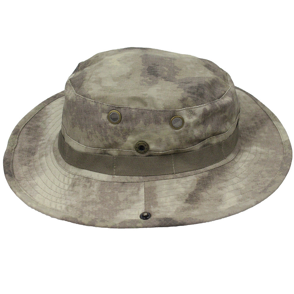 Camouflage Fisherman Hat Summer Hat with Windproof Rope Large Brim Sun Protection Hat Outdoor Hiking Fishing Sun Hat
