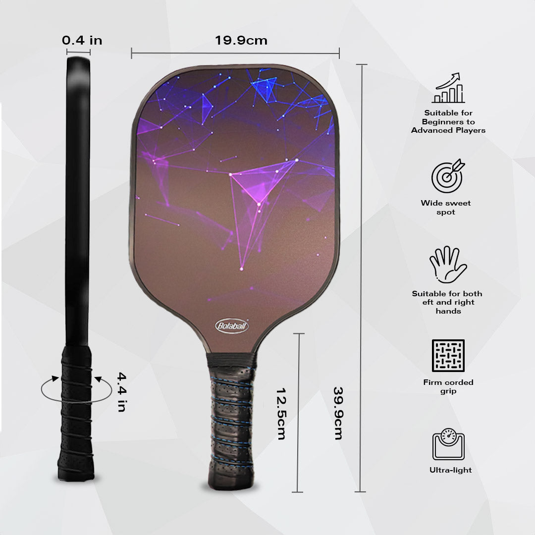 Bolaball Pickleball Paddles Set of 4 - Carbon Fiber, Black with 4 Balls, Grip Tapes, Mesh & Carry Bag, Model 317601
