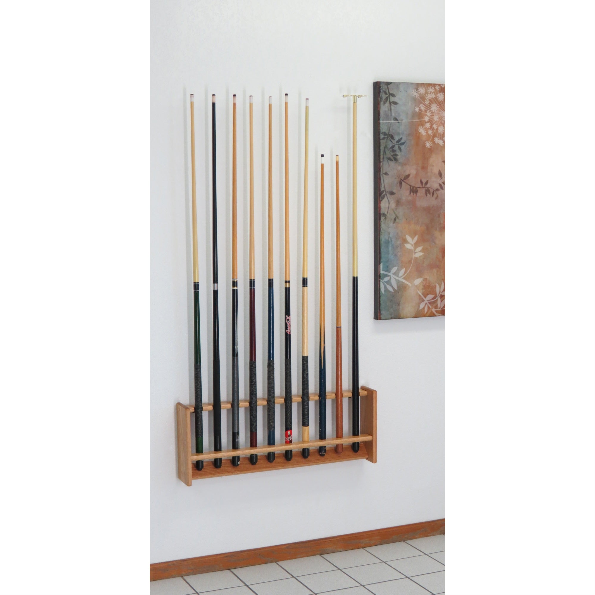Wooden Mallet Pool Cue Rack, 10 Cue, Light Oak