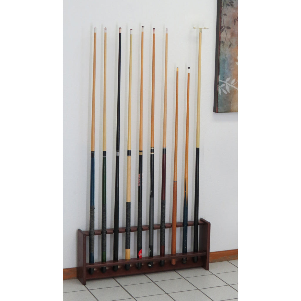 Wooden Mallet Pool Cue Rack, 10 Cue, Mahogany