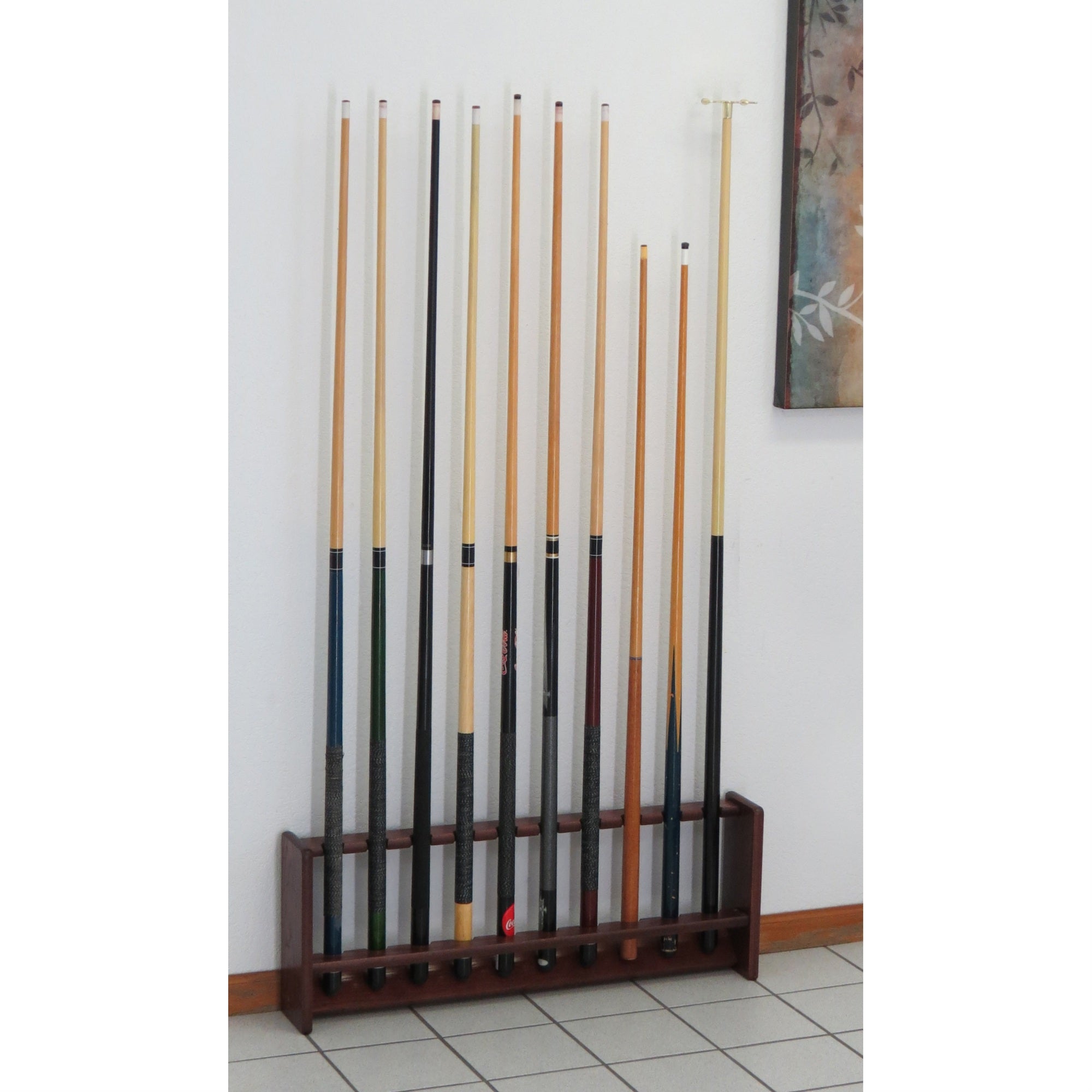 Wooden Mallet Pool Cue Rack, 10 Cue, Mahogany
