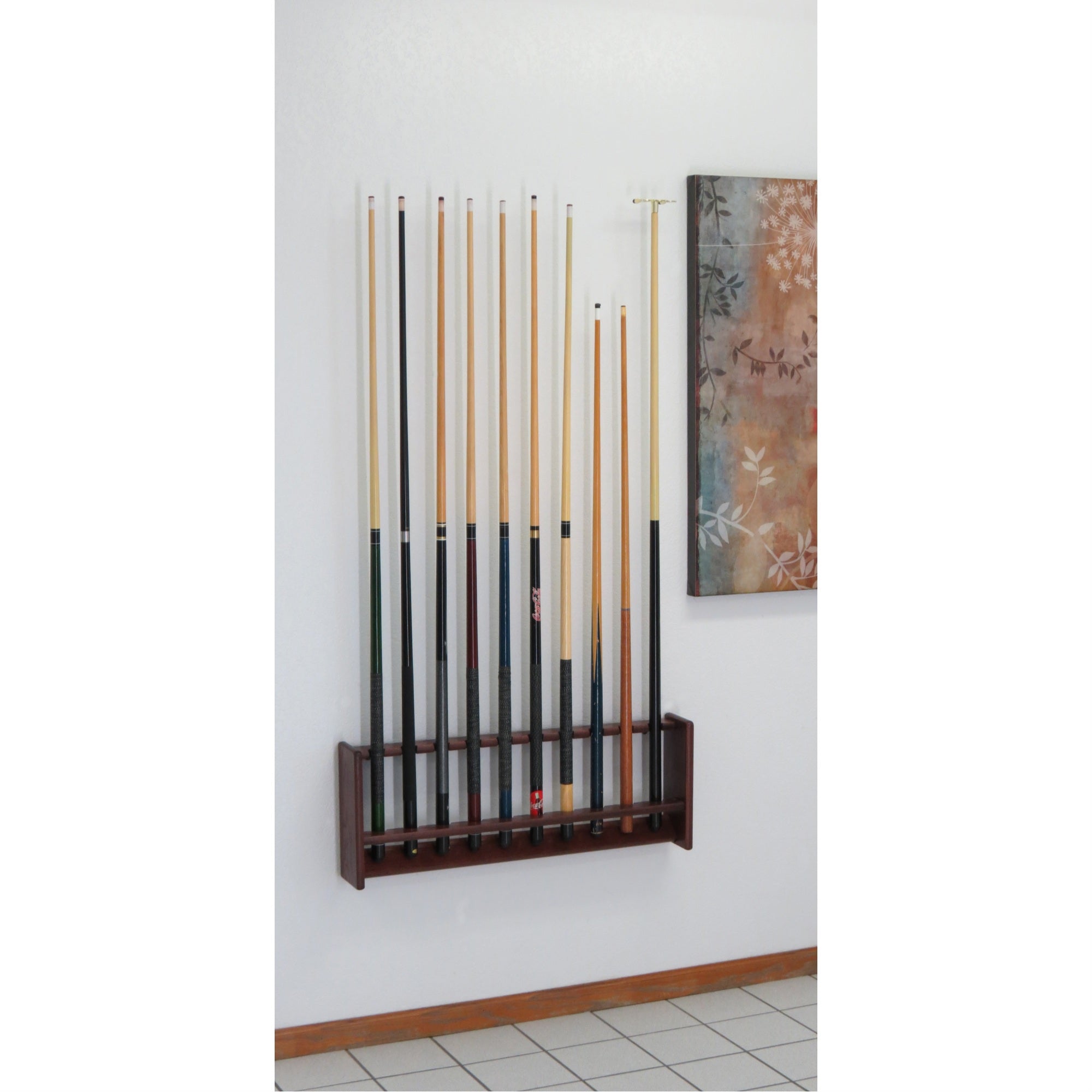 Wooden Mallet Pool Cue Rack, 10 Cue, Mahogany