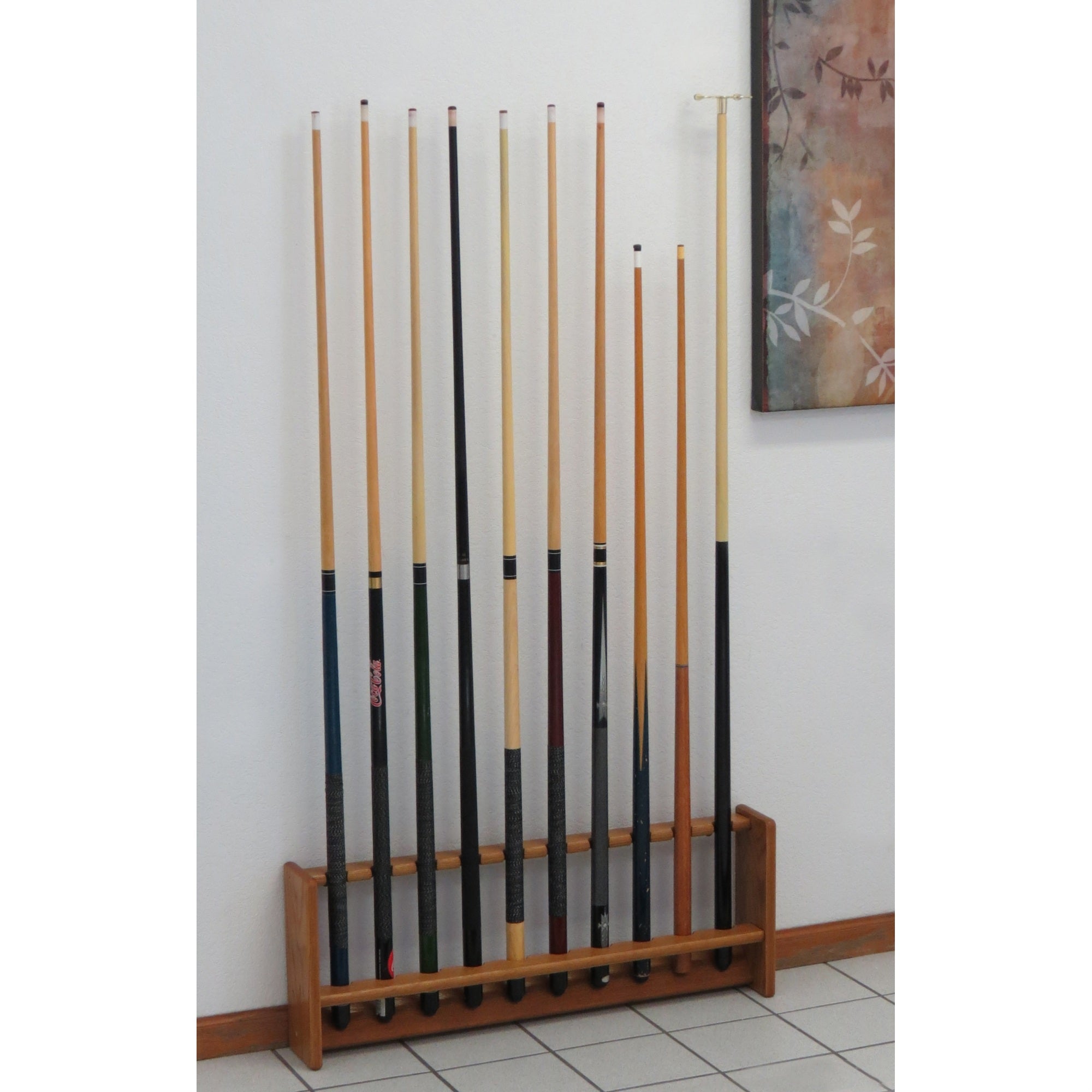 Wooden Mallet Pool Cue Rack, 10 Cue, Medium Oak