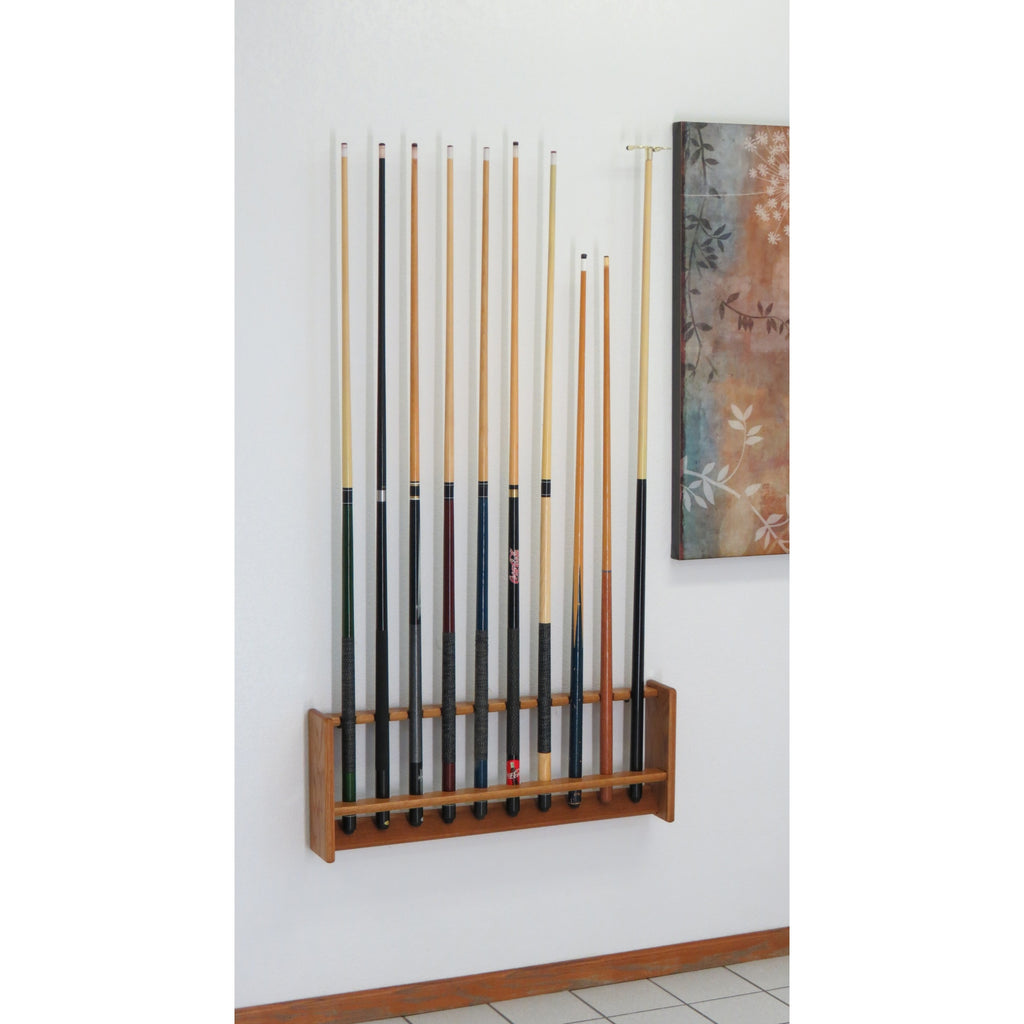 Wooden Mallet Pool Cue Rack, 10 Cue, Medium Oak