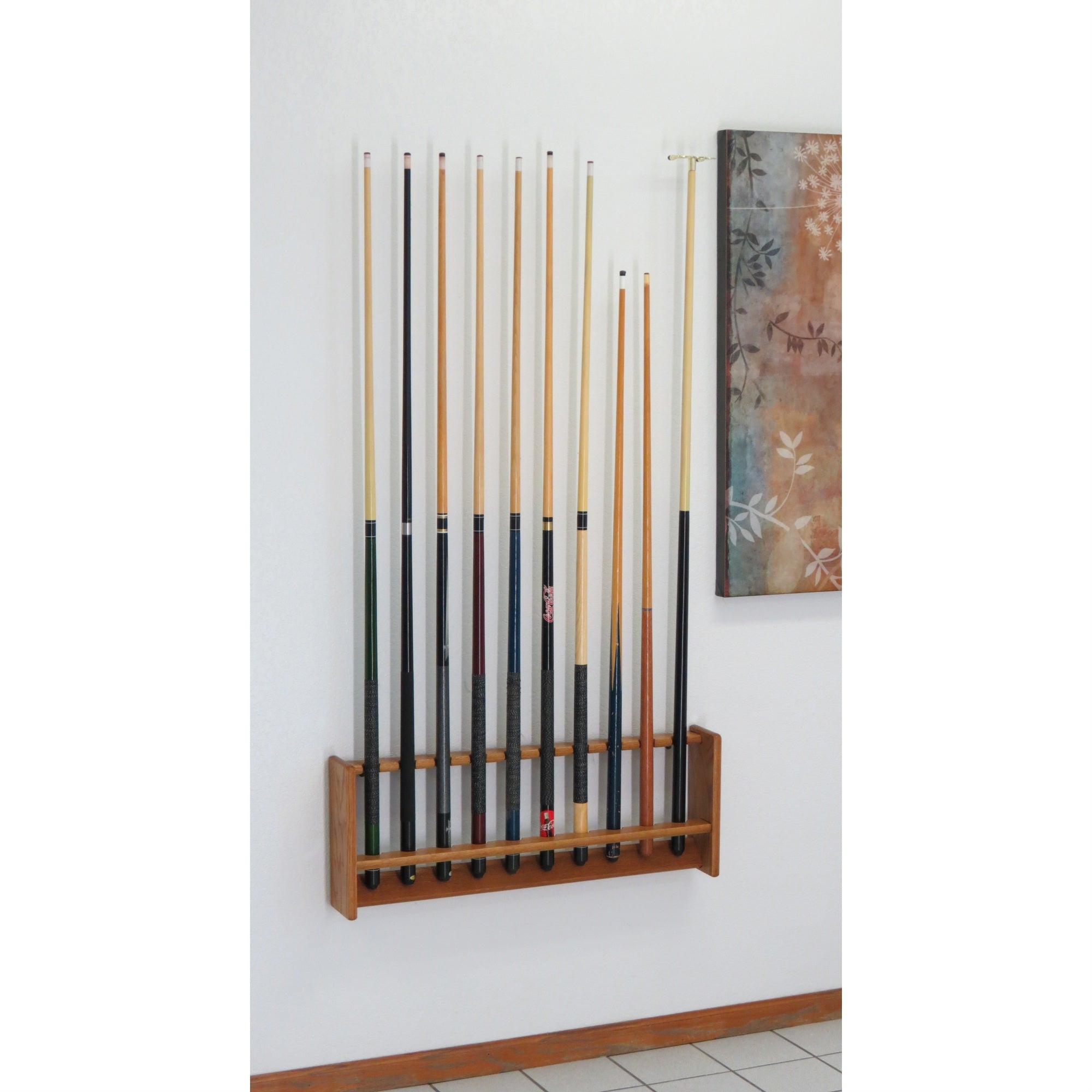 Wooden Mallet Pool Cue Rack, 10 Cue, Medium Oak