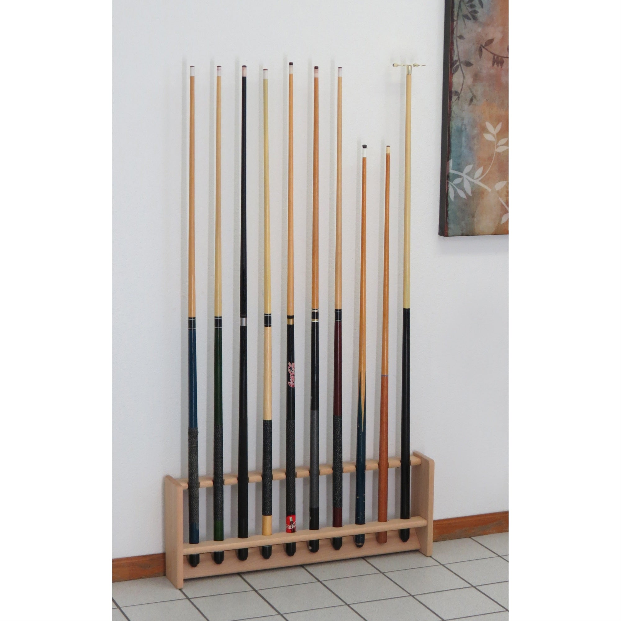 Wooden Mallet Pool Cue Rack, 10 Cue, Unfinished