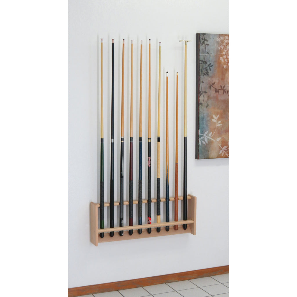 Wooden Mallet Pool Cue Rack, 10 Cue, Unfinished