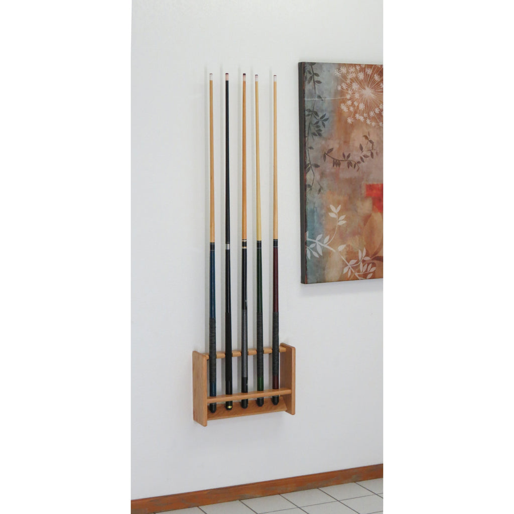 Wooden Mallet Pool Cue Rack, 5 Cue, Light Oak