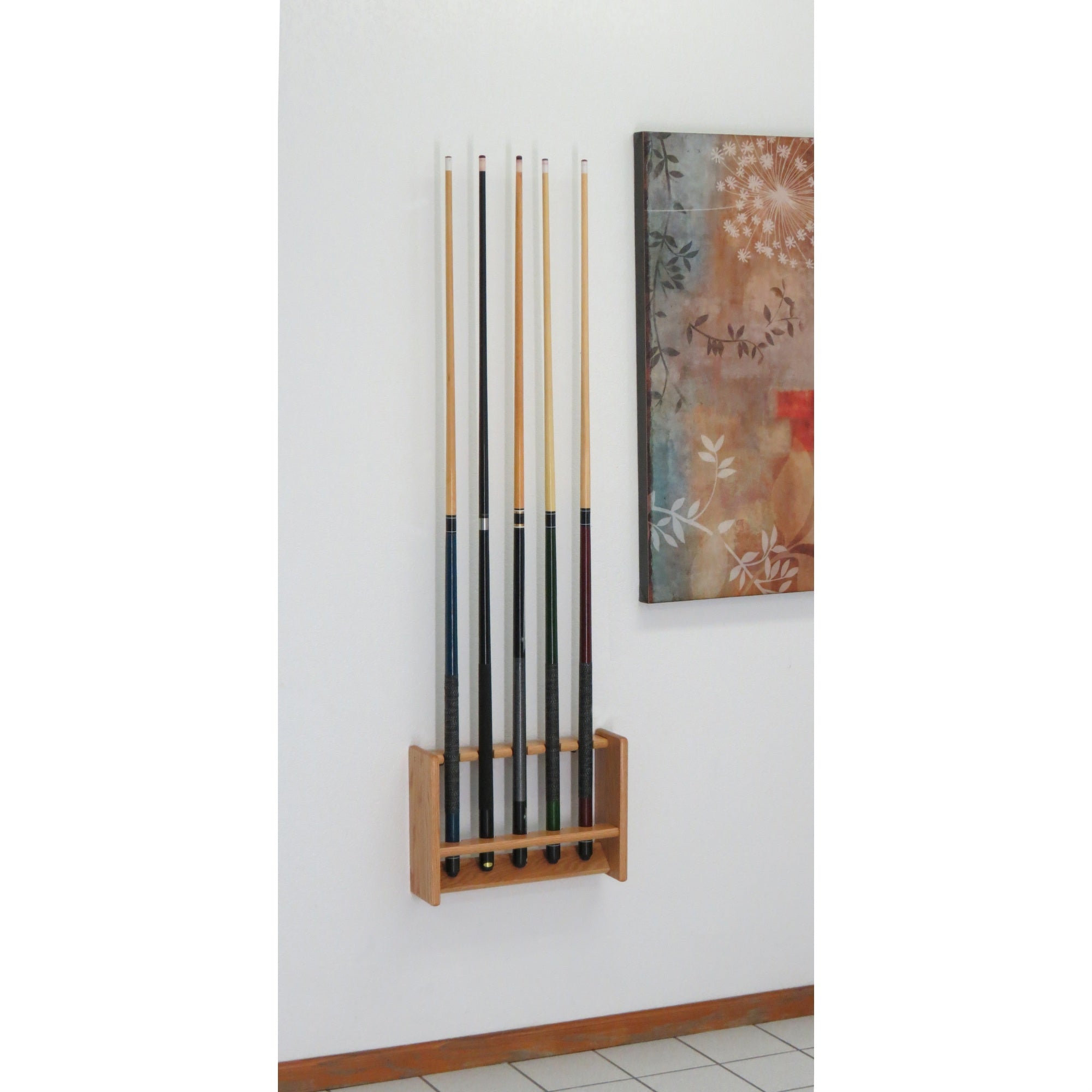 Wooden Mallet Pool Cue Rack, 5 Cue, Light Oak