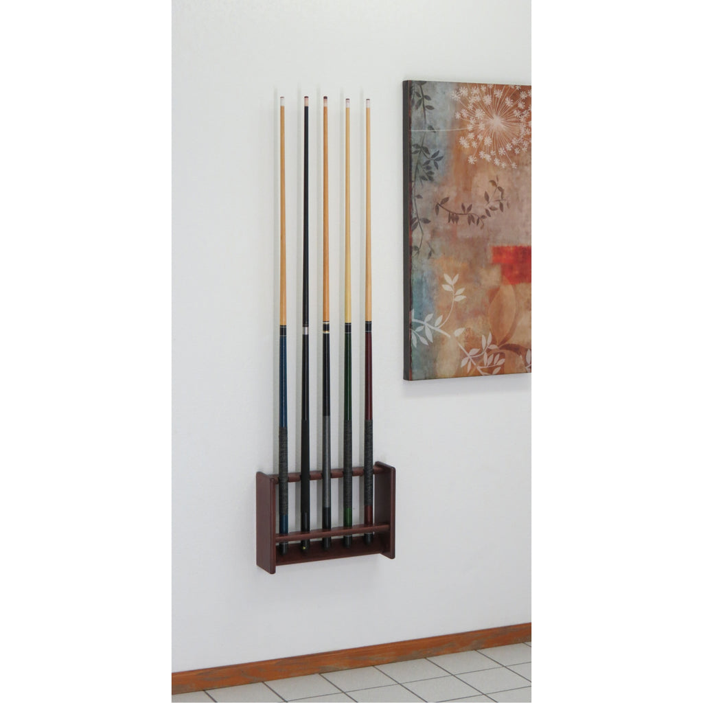 Wooden Mallet Pool Cue Rack, 5 Cue, Mahogany