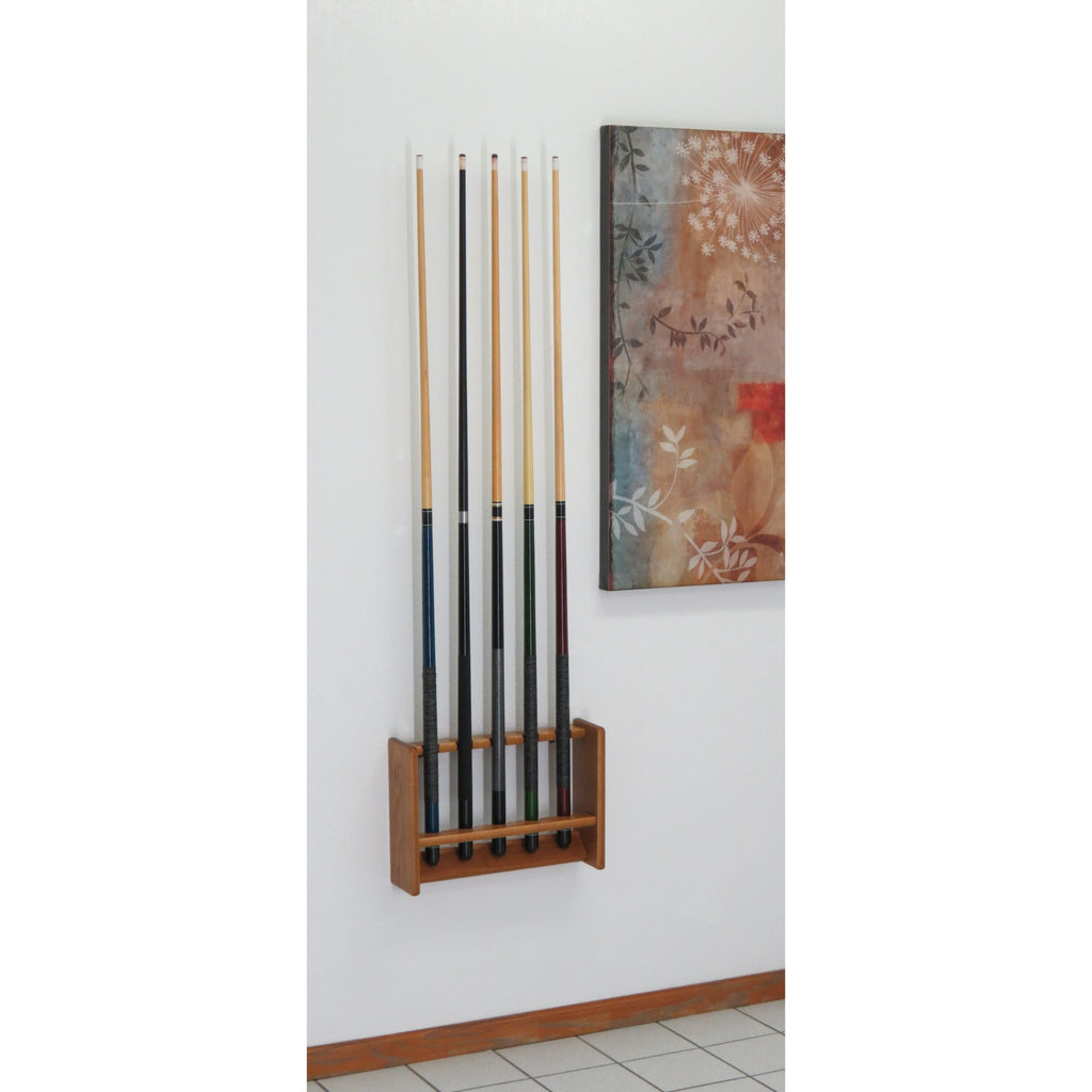 Wooden Mallet Pool Cue Rack, 5 Cue, Medium Oak
