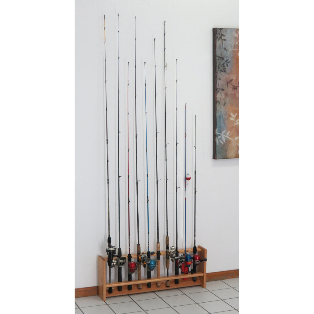Wooden Mallet Fishing Rod Rack, 10 Rod, Light Oak