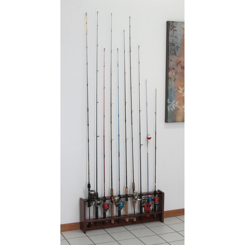 Wooden Mallet Fishing Rod Rack, 10 Rod, Mahogany