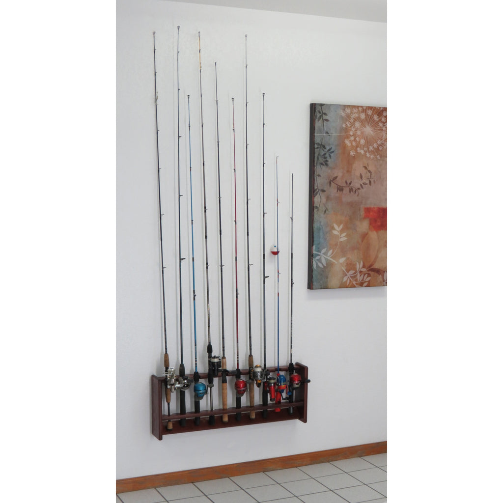 Wooden Mallet Fishing Rod Rack, 10 Rod, Mahogany