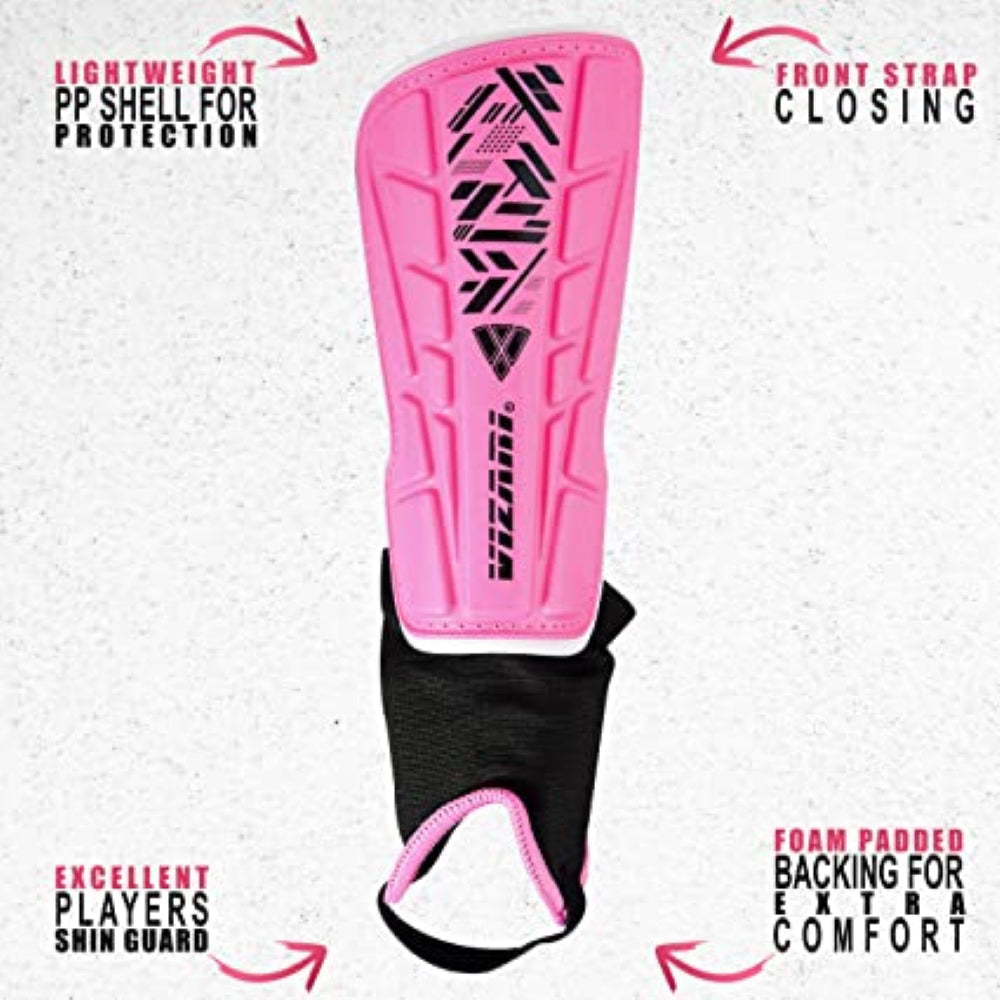 Vizari Malaga Soccer Shin Guards for Youth & Adults -Lightweight Ankle Protection – Pink