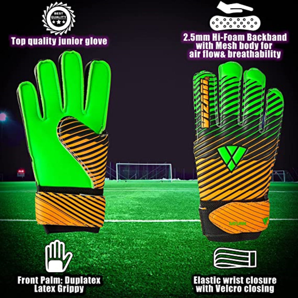 Vizari Saturn F.P. Goalkeeper Gloves W/ Finger Support – Green/Orange