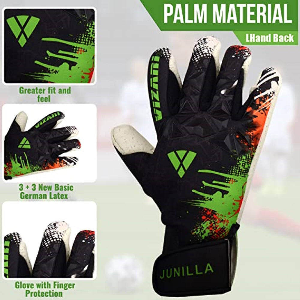 Junilla Goalkeeper Gloves with Finger Protection - Black/White - Vizari Sports