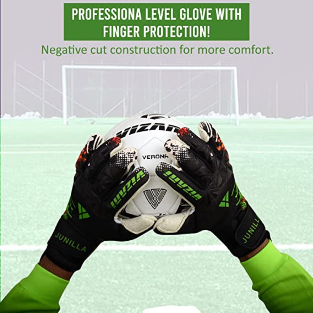 Junilla Goalkeeper Gloves with Finger Protection - Black/White - Vizari Sports
