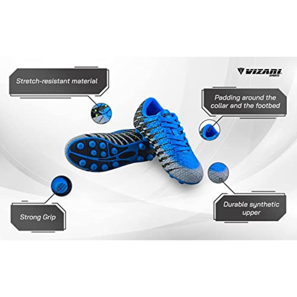 Vizari Bolt Youth Firm Ground Soccer Shoes – Blue/Black/Silver