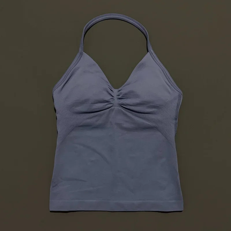 NCOYOE Women Gym Tank Top Sports V Neck Seamless Slim Fit Longline Yoga Top Running Fitness Workout Activewear Top