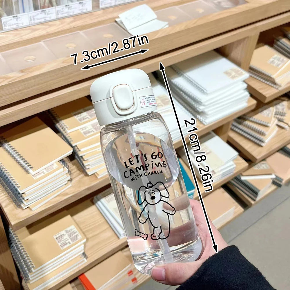520-600ML Transparent Creative Printed Plastic Water Bottle Bouncing Straw Sports Cup Outdoor Travel Portable Water Bottle Regal