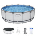 Steel Pro MAX 13' X 48' Above Ground Pool Round Metal Frame Outdoor Swimming Pool Set with Filter Pump Ladder and Cover Gray