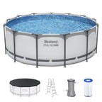 Steel Pro MAX 13' X 48' Above Ground Pool Round Metal Frame Outdoor Swimming Pool Set with Filter Pump Ladder and Cover Gray