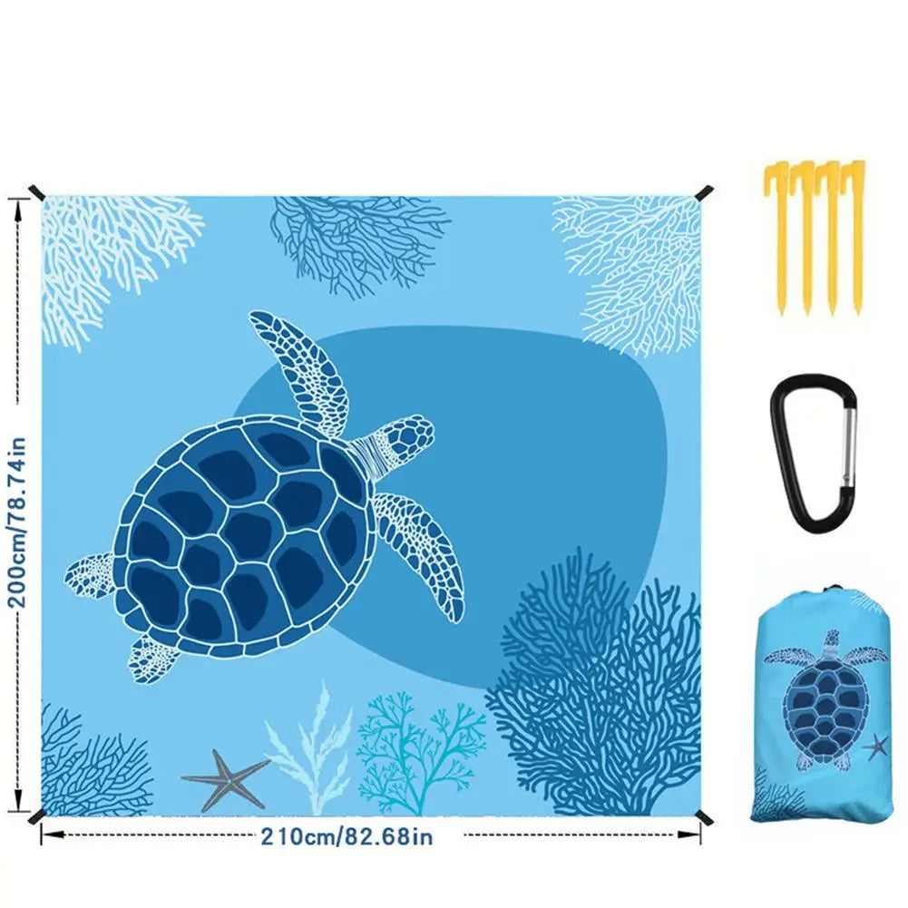 Extra Large Size Beach Blanket with Stakes & Bag Lightweight Waterproof Camping Mat Quick-Dry Picnic Blanket for Outdoor Travel
