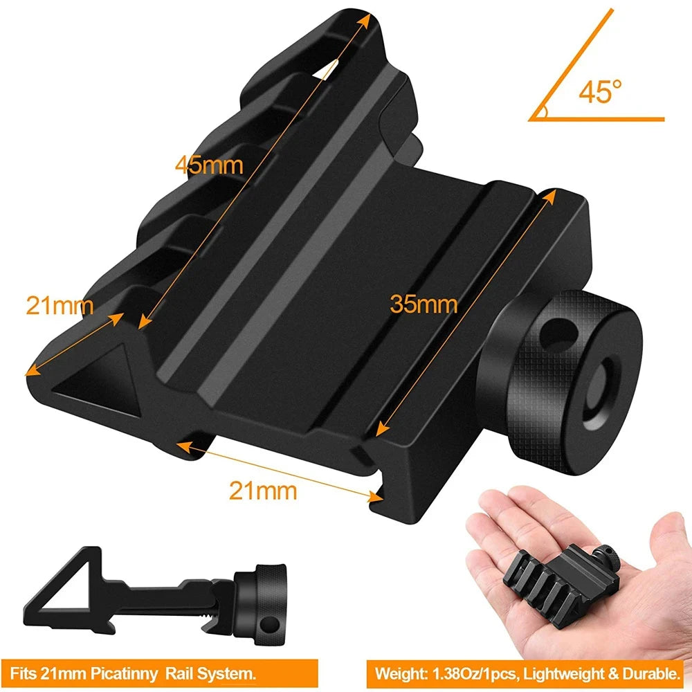 Tactical 45 Degree Rail Mount Offset 4 Slots 21mm Picatinny Side Rail for Flashlights Red Dot Sight Optics Mount