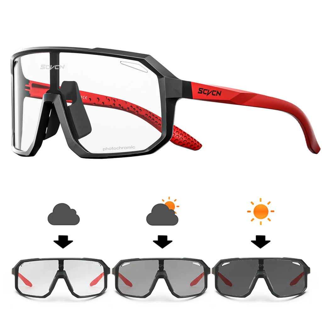 SCVCN Men Bike Photochromic Glasses Cycling Sunglasses for Women Sports Running MTB Biking Eyewear Road Mountain Bicycle Goggle